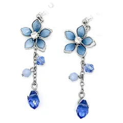 【迅速発送】CHERRY Knotフラワー ピアス イヤリング ノンホール メッキ 花 揺れる 和風 大人 可愛い レディース 人気 樹脂(ノンホールピアス：ブルー) 1