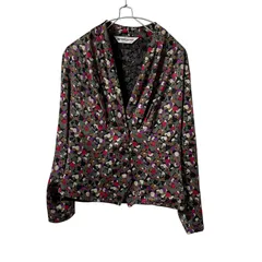 RE260 PIERRE BALMAIN ピエールバルマン 長袖ブラウス 総柄 フロントギャザー Vネック サイズB-82