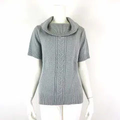 23区 オンワード樫山 23AW ニット セーター ケーブルニット イタリア製 ウール 半袖 オフタートル XXL 46 グレーカーキ タグ付 美品 ゆったり 大きいサイズ