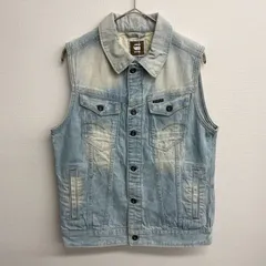 G-STAR RAW デニムジャケット デニムベスト Gジャン ブルー ベスト ダメージ加工 パッチ GSTAR【メンズM】