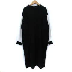 シューラルー SHOO・LA・RUE ワンピース ロング丈 長袖 オフネック 切替 L 黒 ブラック 白 ホワイト /SM39