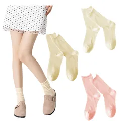 【人気商品】靴下 レディース クルー丈 コットン ソックス 薄手 ルーズソックス ニット 3足セット 蒸れない 通気 Home] おしゃれ 通勤 [JK 夏