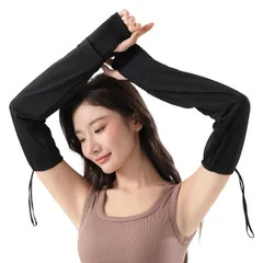 【特価商品】レディース 接触冷感 UVカット 腕カバー ひんやり UPF50+ ロング丈 アームカバー 両腕 指掛けタイプ 日焼け防止 吸汗速乾 [Nipinus] 紫外線対策 スポーツ/運転用/自転車 男女兼用
