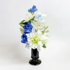 ☆ ブルー ☆ アーティフィシャルフラワー仏花 花連 花器付 造花 お供え 花器付き アーティフィシャルフラワー 仏花 お供え花 仏壇 供花 水換え不要 花器入り 花瓶セット 仏壇用 お花 枯れない 花 長持ち 仏前 供養 法事 法要 お悔やみ お彼岸 お盆