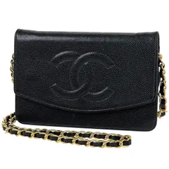 シャネル CHANEL ココマーク チェーン ウォレット 財布 ショルダーバッグ キャビアスキン ブラック レディース 【中古】