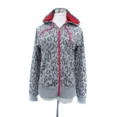 プーマ PUMA ジャケット パーカー ジップアップ ミドル丈 ヒョウ柄 レオパード柄 ロゴ刺繍 L グレー マゼンタ /HO49