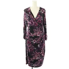 ローラアシュレイ LAURA ASHLEY 花柄 長袖ワンピース ひざ丈 UK12 ブラック パープル /DF ■OS