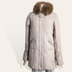❤️美品 アングリッド Ungrid ベージュ ヘリンボーン リアル フォックスファー パールボタン バルーンヘム ダウンコート ジャケット S レディース 2821