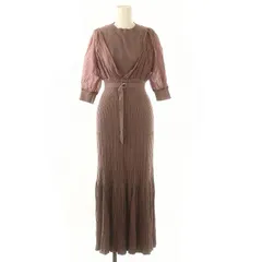 マーキュリーデュオ MERCURYDUO 異素材ドッキングフレアニットワンピース ロング マキシ丈 五分袖 ベルト付き F スモークパープル /MI ■OS