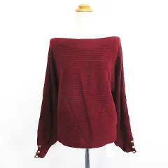 ノーブランド ニット セーター 長袖 ドルマンスリーブ スラッシュドネック 横リブ L ボルドー ※EKM