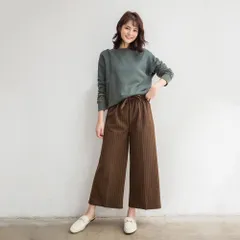 ☆ ダークブラウン ☆ Mサイズ ☆ ワイドパンツ ボトムス ストライプ柄 ガウチョパンツ 七分丈 ワイドパンツ レディース レディースパンツ ズボン ずぼん ボトムス パンツ 7分丈 きれいめ 秋冬 ストライプ 秋 冬 おしゃれ オシャレ 通勤 通学 可愛い