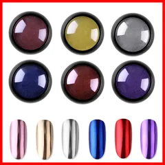 レジン ジェルネイル (A) チップ付き メタリックパウダー ミラーネイル クロムパウダー ネイルパウダー 青 レッド パープル ピンクゴールド シルバー ゴールド ミラーネイルパウダー 6色セット ミラーパウダー ネイル