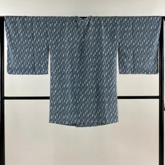 道行 身丈85cm 裄丈66cm M 和装コート 角衿 人物 青灰色 正絹 秀品 【中古】