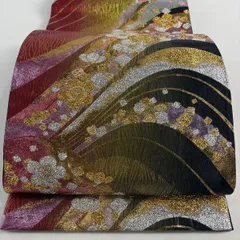 袋帯 秀品 振袖向き 梅 箔散らし 箔 金糸 金色 六通 正絹 【中古】