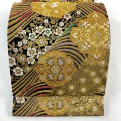 【美品】 袋帯 秀品 振袖向き 華文 花鳥 金銀糸 箔 金色 六通 正絹 【中古】