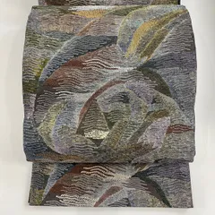 【美品】 袋帯 秀品 幾何学 箔 灰緑 六通 正絹 【中古】