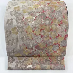 袋帯 秀品 振袖向き 桜 箔 金銀糸 ピンク 六通 正絹 【中古】