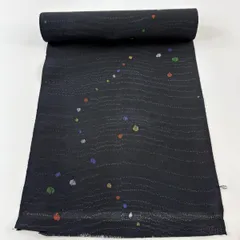 反物 秀品 紬 幾何学 黒 正絹 【中古】