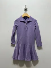 4T ポロ ラルフローレン ガールズ パープル 長袖 ワンピース