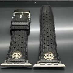 アップルウォッチ　フッ素ラバーバンド　カスタム　クロス　シルバー　Apple Watchカスタム　　コンチョ付 556