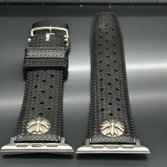 アップルウォッチ　フッ素ラバーバンド　カスタム　クロス　シルバー　Apple Watchカスタム　　コンチョ付 556