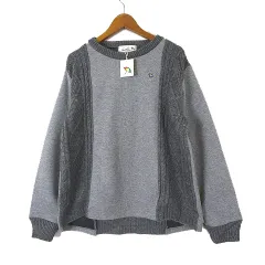 アーノルドパーマー Arnold Palmer スウェット ニット トレーナー ドッキング ケーブル編み 切替 ロゴ 刺繍 クルーネック 長袖 L 3 グレー タグ付 美品