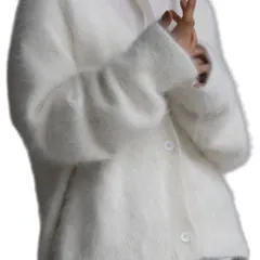 ☆ ホワイト ☆ ニットカーディガン 毛足長い 暖かい ニット カーディガン レディース ニットカーディガン シャギーニット カーデガン トップス ゆったり 羽織り 毛足長い 暖かい 秋 冬 秋冬 ボタン vネック シャギーカーディガン 大人 可愛い