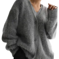 ☆ グレー ☆ ニットカーディガン 毛足長い 暖かい ニット カーディガン レディース ニットカーディガン シャギーニット カーデガン トップス ゆったり 羽織り 毛足長い 暖かい 秋 冬 秋冬 ボタン vネック シャギーカーディガン 大人 可愛い