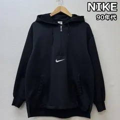 ナイキ 90年代 ビンテージ 銀タグ ロゴ 刺繍 ハーフジップ プルオーバー フーディ ナイロン ジャージー パーカー 黒 ブラック メンズ - ISItems【USED】【古着】【中古】50143647