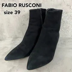 FABIO RUSCONI ファビオルスコーニ 黒スエードショートブーツ 39(24.5-25cm) イタリア製 本革/ベロクオイオ ポインテッドトゥ 5cmピンヒール サイドジップ アンクルブーティ　★ ◆■
