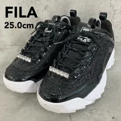 FILA フィラ DISRUPTOR 2 PREMIUM GALA ディスラプター 厚底スニーカー 25.0cm 黒 ブラック グリッター キラキラ ラインストーン ダッドシューズ Y2K 韓国 ストリート 中古品 5XM02364-001　★ ■■