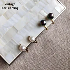 35521ヴィンテージ 白とグレーのパールイヤリング2つまとめてセット