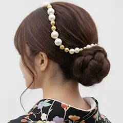パールミックスボールチェーン　ゴールド　成人式　卒業式　髪飾り　ヘッドドレス　ヘッドパーツ　チェーン髪飾り　成人式髪飾り　卒業式髪飾り