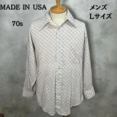 インポート古着　Manhattan　マンハッタン　長袖　シャツ　70s   made in USA     襟芯入り　 Lサイズ　メンズ　ヴィンテージ【B-1 B-2】