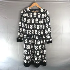 スーパービューティー super beauty ワンピース 長袖 花柄 ベロア リボン 裏地付き 白 黒系 42サイズ 978151