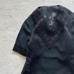 東京ソワールフォーマル半袖ロングワンピース花柄刺繍入りブラック11号N2