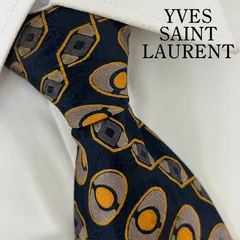 《美品》YVES SAINT LAURENT (イヴサンローラン) ネクタイ 総柄 磯何学模様 ネイビー オレンジ グレー パープル