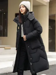 【2025年新作】レディース 冬用 パッド入りジャケット フード取り外し可｜厚手 長め丈 コート 防寒 おしゃれ カジュアルアウター 通勤通学 洗濯機対応 無地