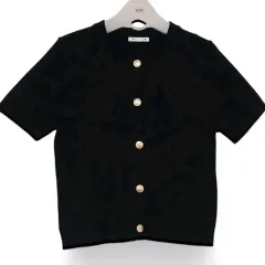 (新品) ケーブル ネイビー 半袖 ニットカーディガン S 日本ブランド GU