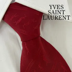 《美品》YVES SAINT LAURENT (イヴサンローラン) シルクネクタイ 総柄 ストライプ YSLロゴ ボルドー