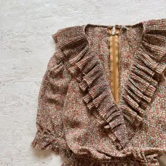 昭和レトロたっぷりフリル付き半袖ロングワンピース透け素材花柄透け素材9号q1