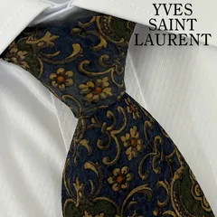 《美品》YVES SAINT LAURENT (イヴサンローラン) ネクタイ 総柄 花 ネイビー グリーン ゴールド ベージュ レッド