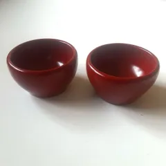 天然木　漆朱塗り★ぐい呑み　盃☆お猪口　豆小鉢　２客♪