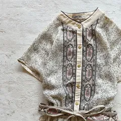 昭和レトロペイズリー柄半袖ロングワンピースベルト付きパターン柄ホワイト9号F3