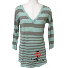 バナナリパブリック　バナリパ　レディース　薄手ニット　7分袖セーター　秋　春　Vネック　サマーニット　ボーダー　グレー　グリーン