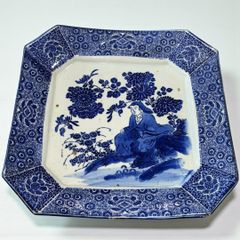 青と白の染付の八角形 飾り皿 レトロ - メルカリ