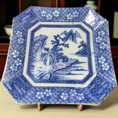 染付 角皿 隅切 牡丹文 陶磁器 - メルカリ