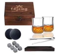 Yoseka プレゼント 男性 誕生日 ロックグラス ウイスキー300mlグラス ペアグラス バーボングラス 2個セット ウイスキーストーン付き 木箱入り 男性に贈るギフト 退職 転職 昇進 新築 開店 結婚内 祝い 結婚記念日 誕生日プレゼント