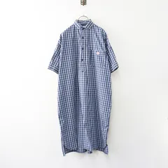 2024SS ダントン DANTON コットンポプリンチェック半袖ワイドワンピース 36＼ネイビー プルオーバー シャツ ドレス【2400014671339】