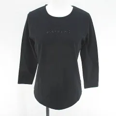 ヒロコビス HIROKO BIS CASA 八分袖 Tシャツ カットソー ロンT M 黒系 ブラック ストレッチ ロゴ 文字 ラインストーンのサムネイル